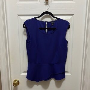 Ann Taylor Blue Peplum Cut Out Blouse